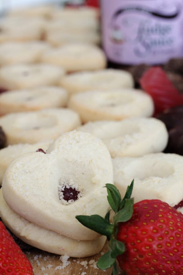 Raspberry heart shaped cookies from Trader Joe's