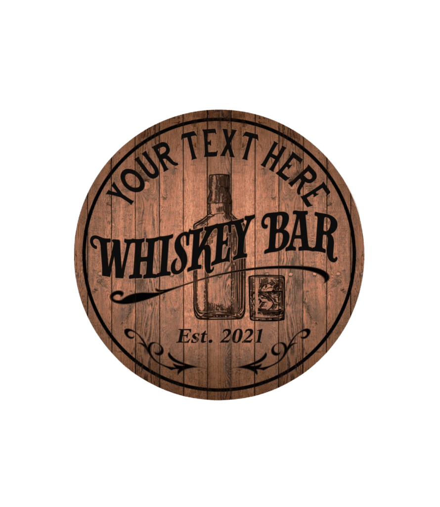 Personalized wooden whiskey barrel sign