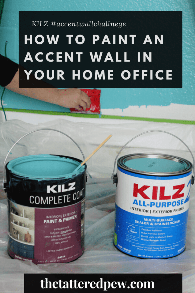 See how we used KILZ 2® ALL-PURPOSE Primer & KILZ Complete Coat® Paint to transform this room with just one statement wall in a few hours! Join me in the KILZ #accentwallchallenge ! Come on over on the blog for all the details of this quick and fun #DIY paint project! #sponsored #KILZ #accentwallchallenge #everyprojectisworthit