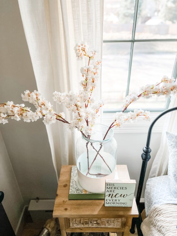 White cherry blossom are an afforable way to add a touch of spring to your bedroom.