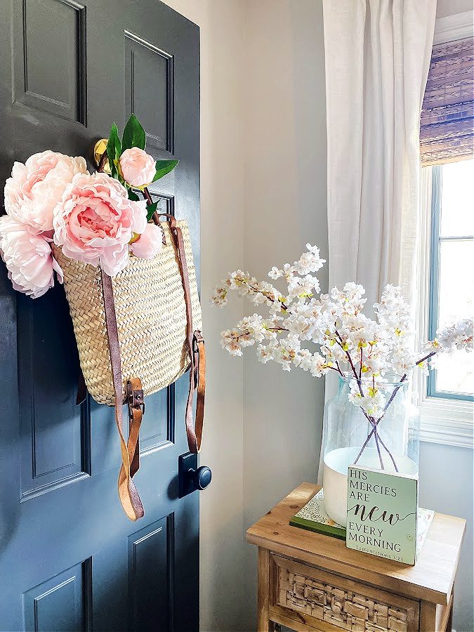 Pink peonies and white cherry blossoms for this Spring bedroom refresh.