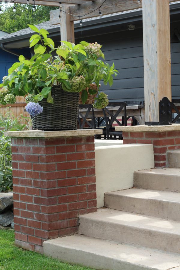 endless summer hydrangeas on brick pedestal