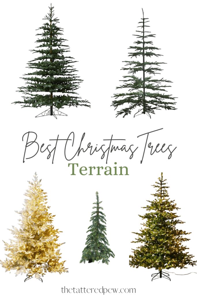 Collage of 5 best artificial Christmas trees from Terrain