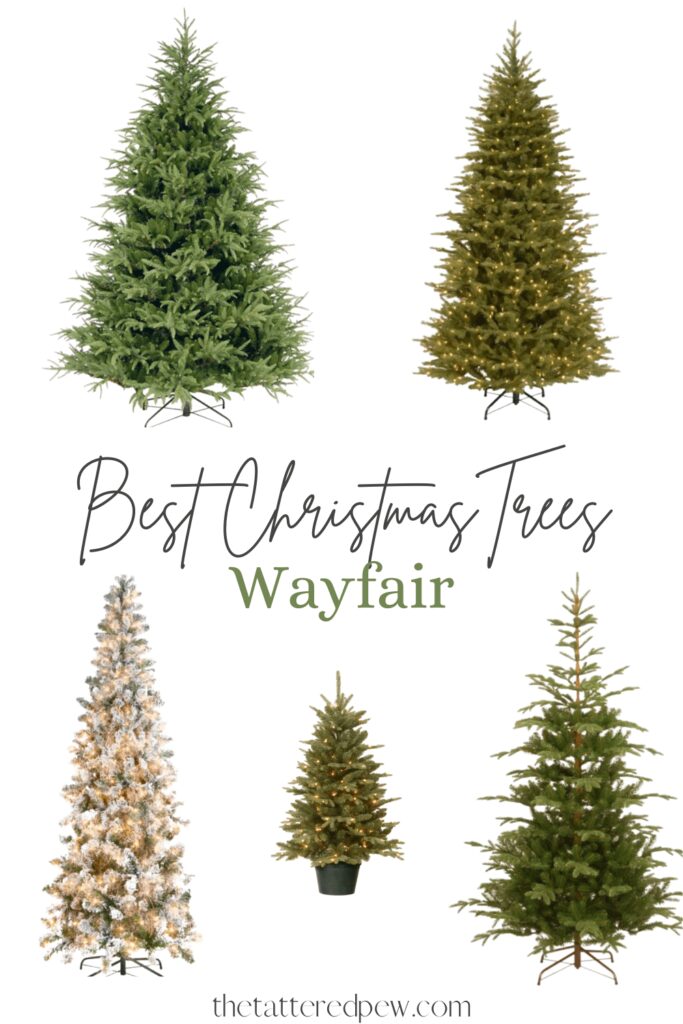 Collage of the 5 best artificial Christmas trees from Wayfair 