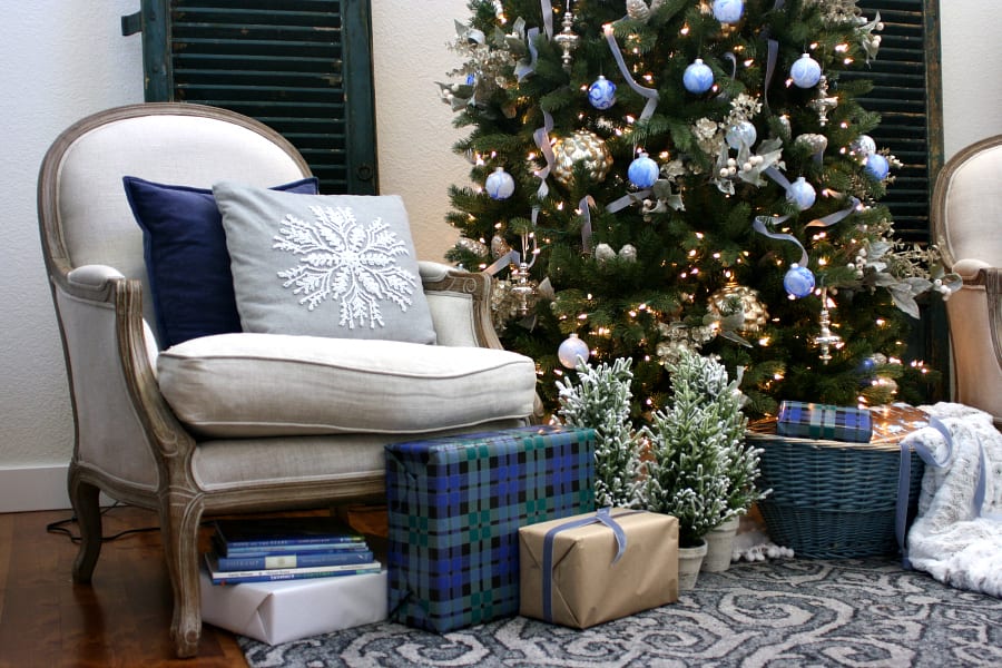 Blues, plaids and mercury glass for Christmas can be so charming!