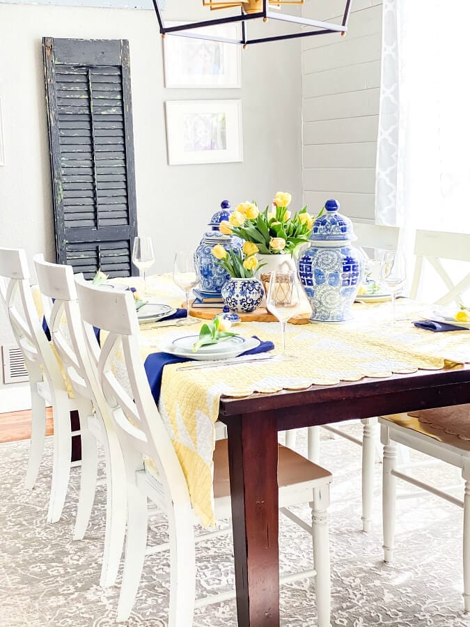 Mother's Day table with touches of blue and yellow.