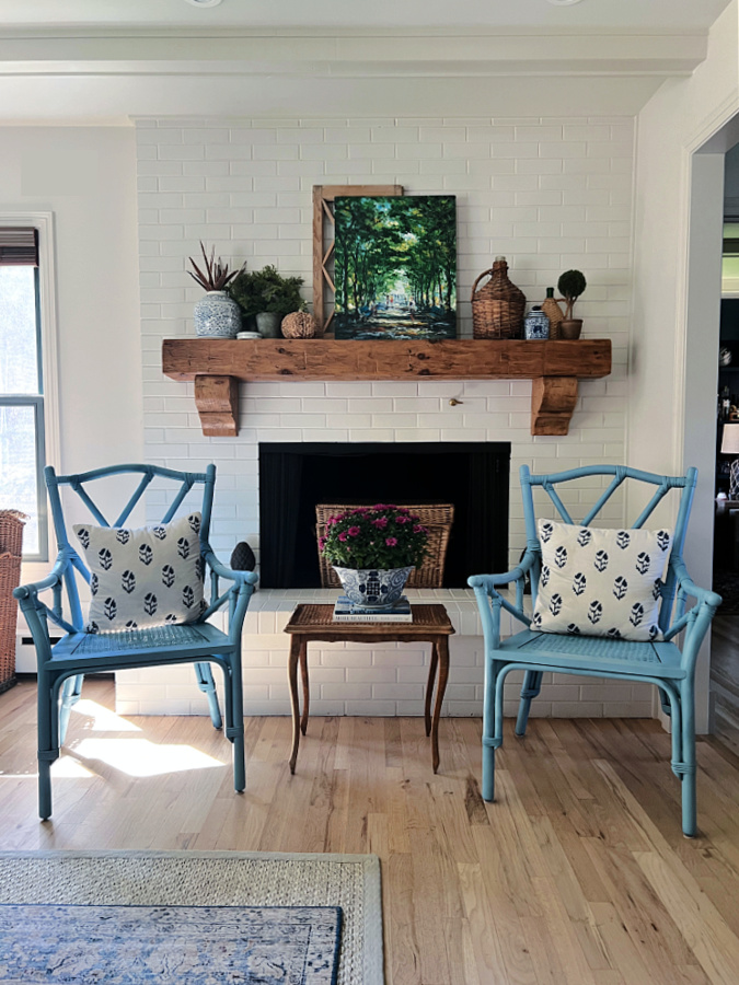 blue and white block print pillows