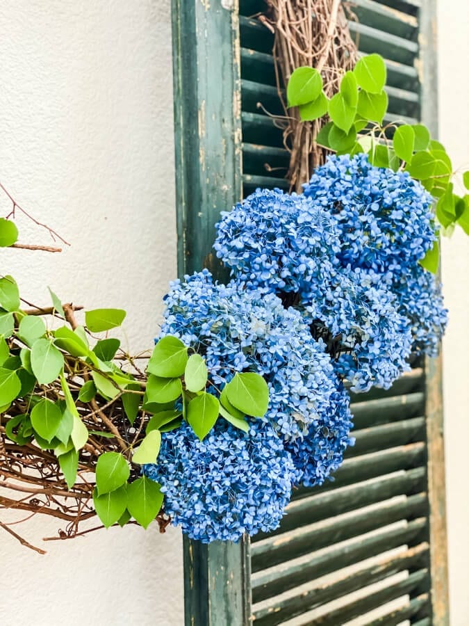 These dried hydrangeas were spray painted to achieve their gorgeous blue color!