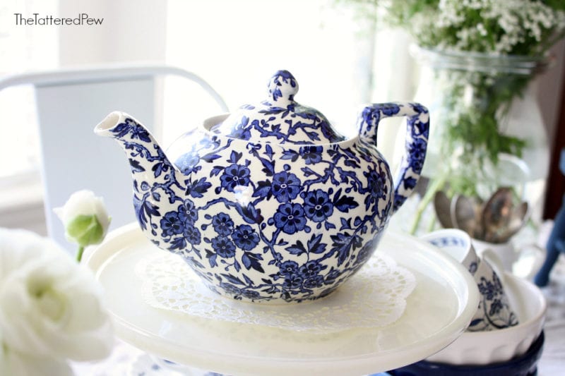 A blue and white floral tea pot perfect for afternoon tea.