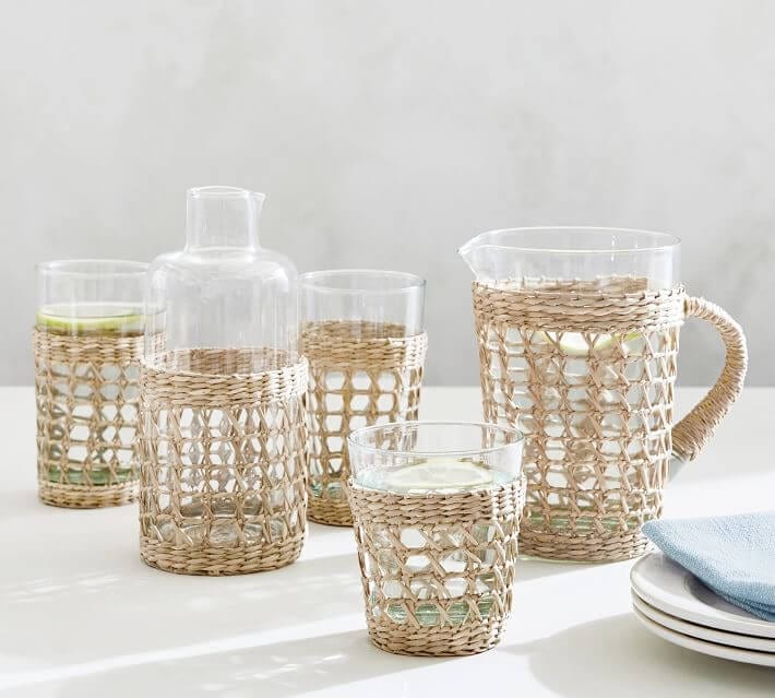 Pottery Barn Cane Drinkware Set