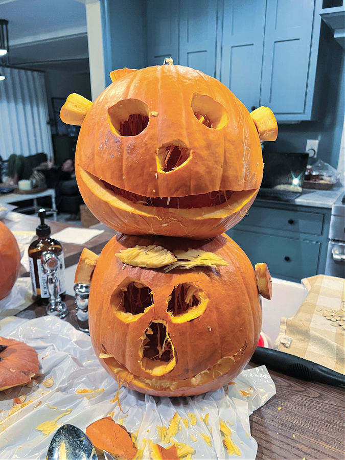 Bert and Ernie carved pumpkins