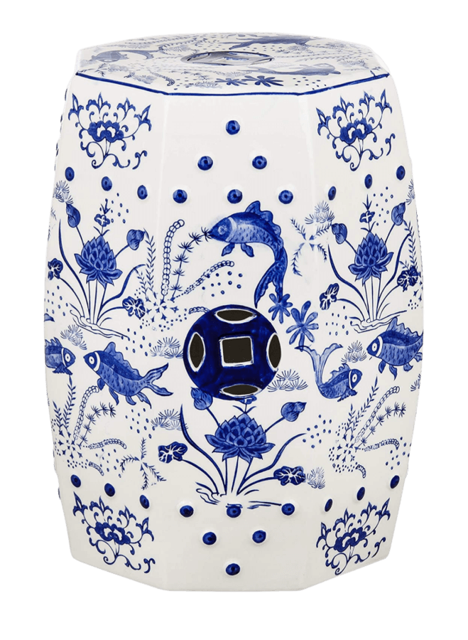 Blue and white ceramic garden stool