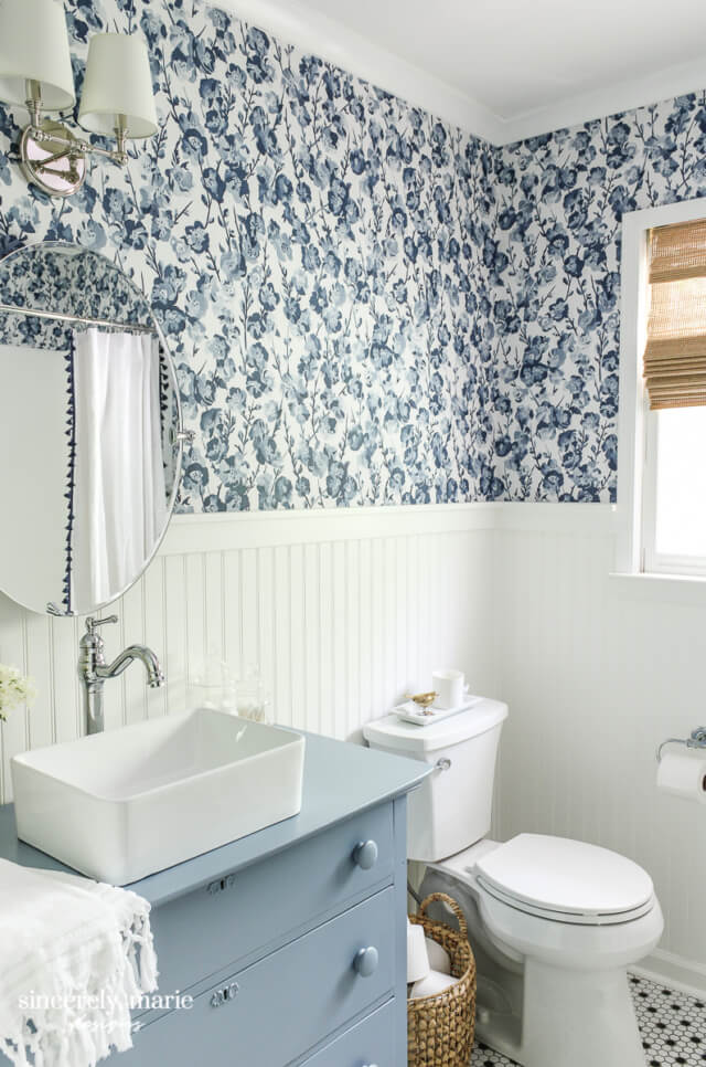 Welcome Home Sunday: Our cheery blue guest bathroom reveal!