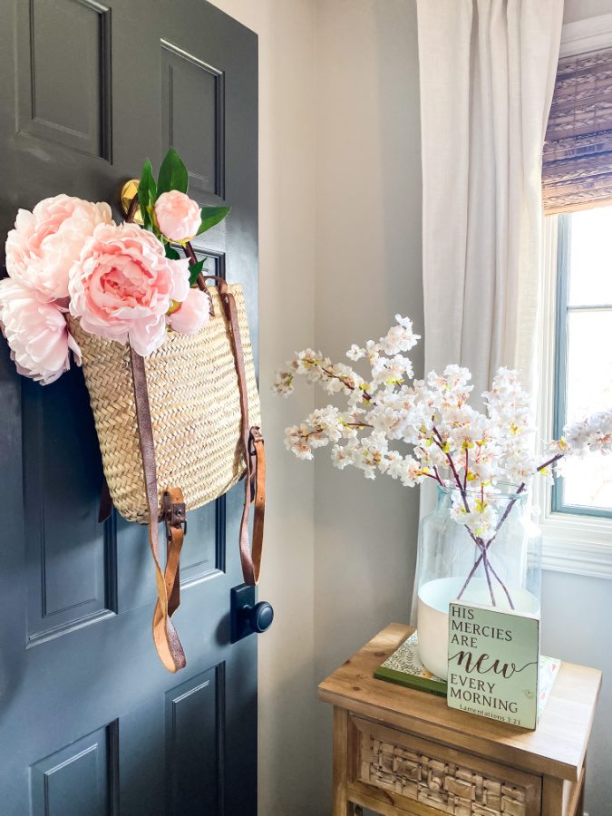 Cherry blossoms in a vase in our Spring bedroom