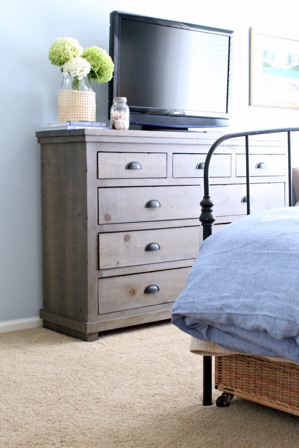 THis gorgeous weathered gray 9 drawer dresser from Wayfair is the perfect piece for our coastal cottage master bedroom!