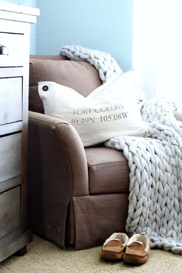 A cozy corner in our coastal cottage bedroom.