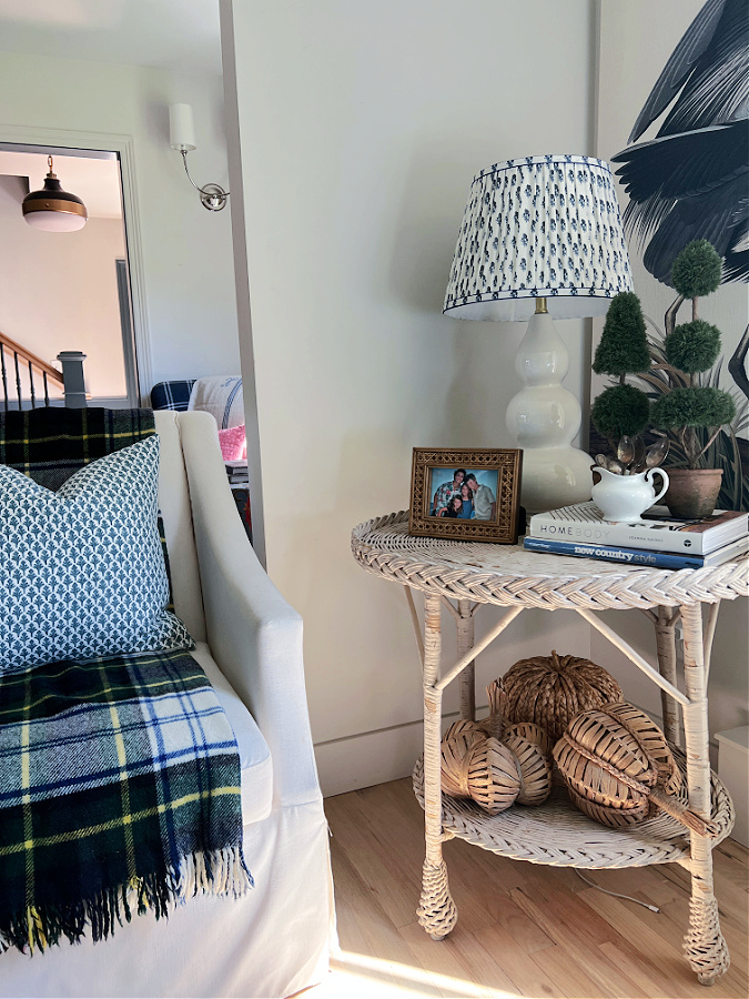 side table decorated for fall