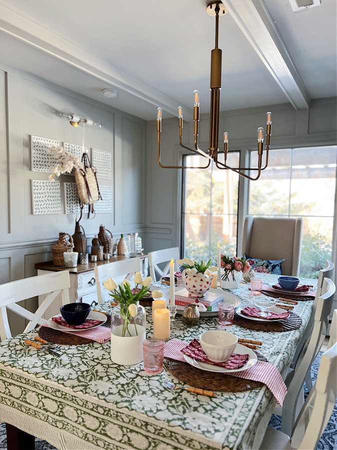 Our colorful Valentine's Day table all set