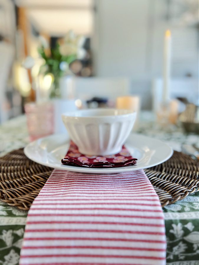 striped napkins and bowl