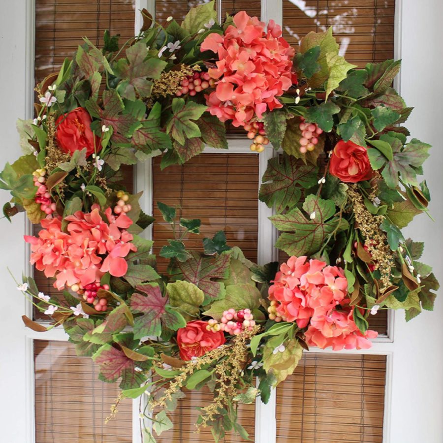 coral hydrangea wreath