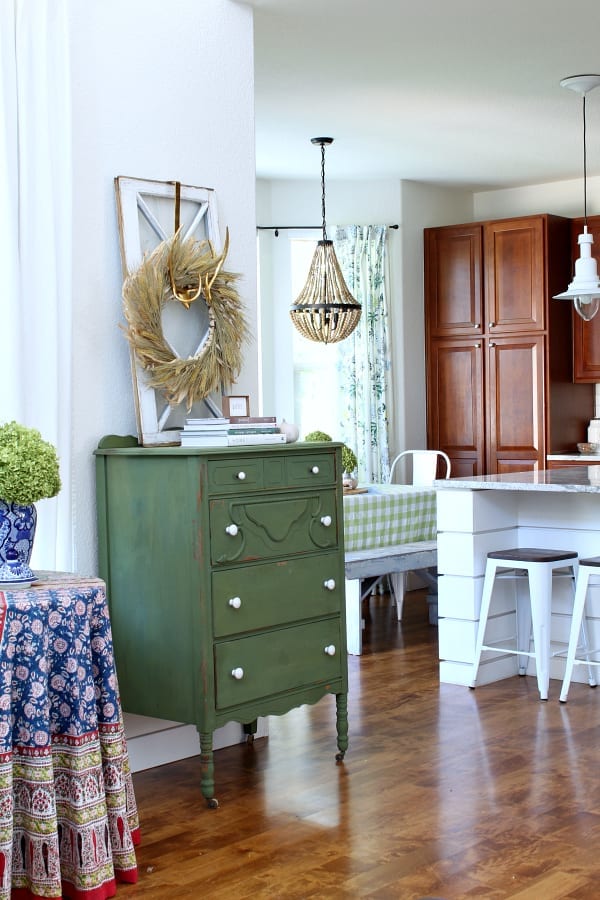 This green dresser is fun to decorate for each new season.