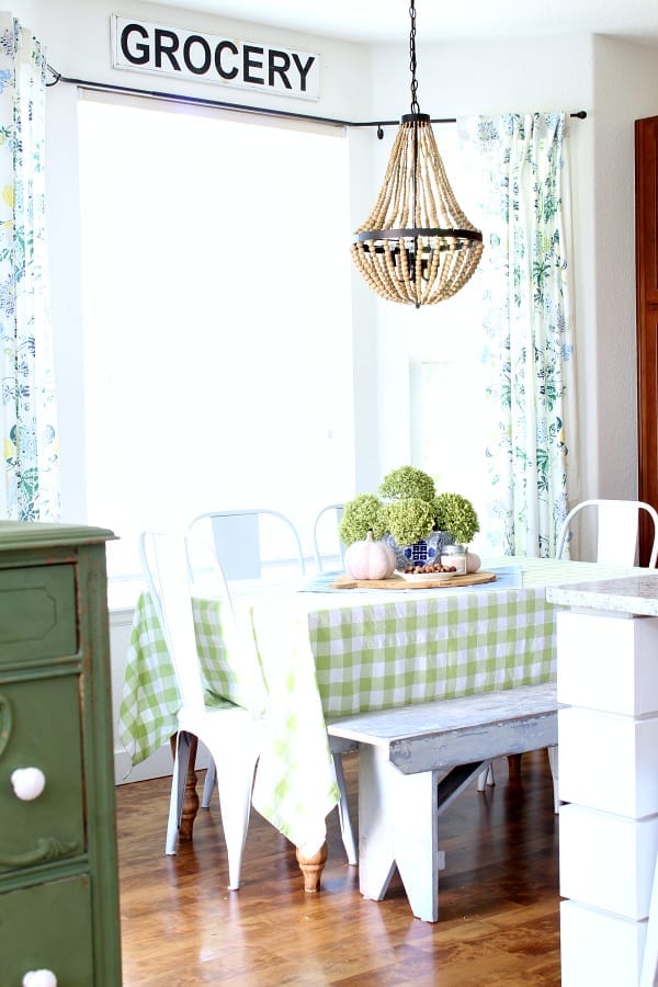 Cozy Fall kitchen decor with greens and touches of blues.