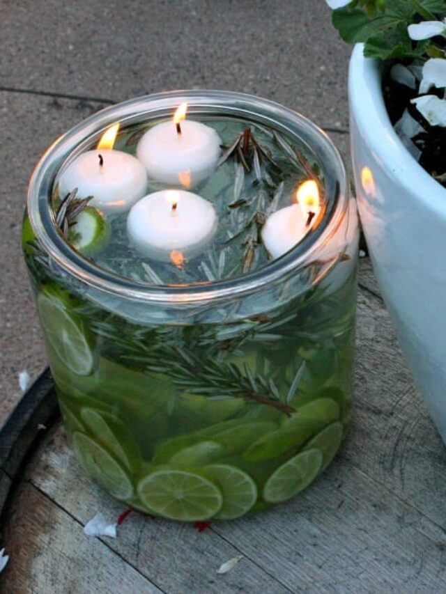 Essential oil citronella candles are perfect a perfect and frugal backyard DIY.
