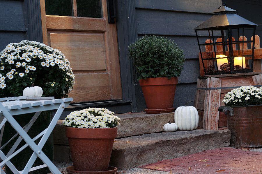 Extending the area around your steps allow for additional Fall decorating space. 