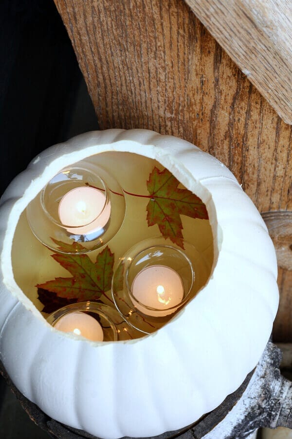 Thrifty and SImple DIY faux pumpkin with floating votives