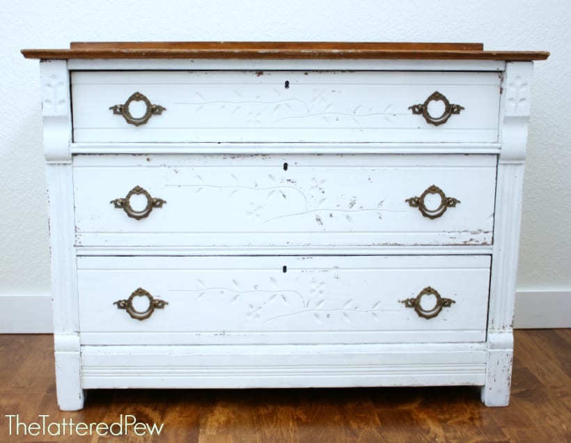 White Chalky Paint Dresser Makeover  Distressed dresser, Furniture  makeover, Distressed furniture