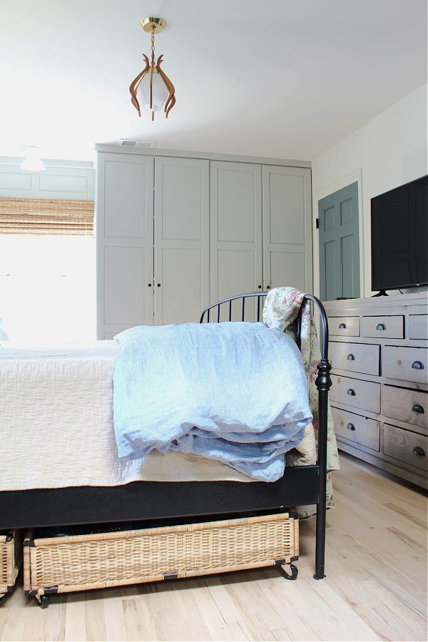 Large greay dresser from Wayfair at the foot of our bed.