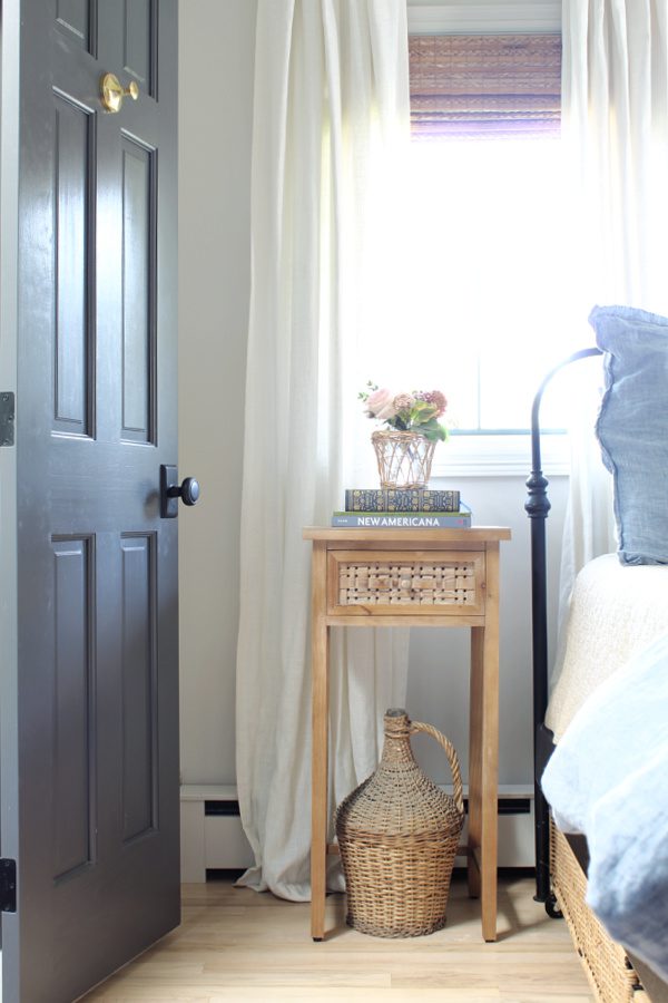 Bedside table with flowers