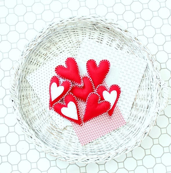 red felt hearts in basket