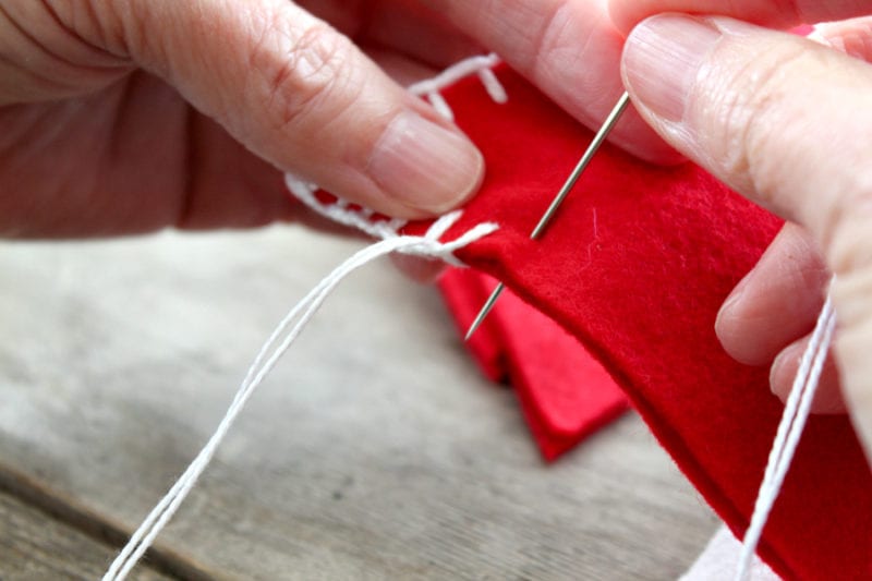 blanket stitch needle red felt heart