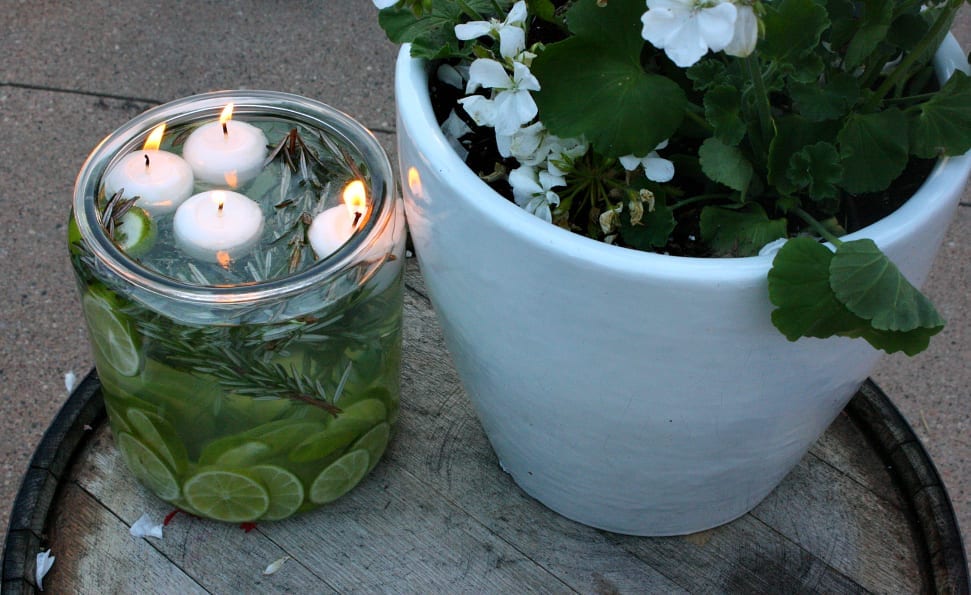 Essential oil citronella candles are perfect a perfect and frugal backyard DIY.