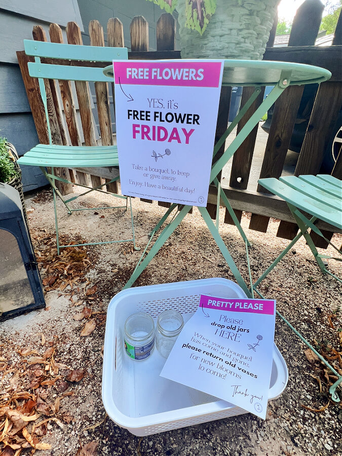 new signs for free flower Friday