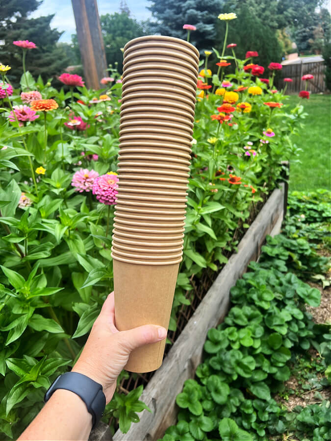 stack of brown paper cups for when jars run out
