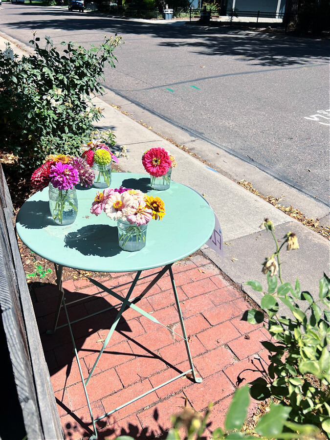 flowers on green table