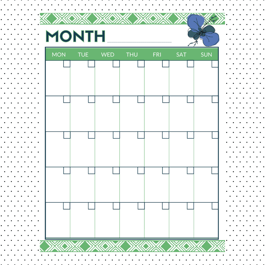 Customizable monthly calendar page