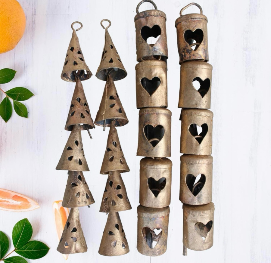 gold bells with hearts for Valentine's Day