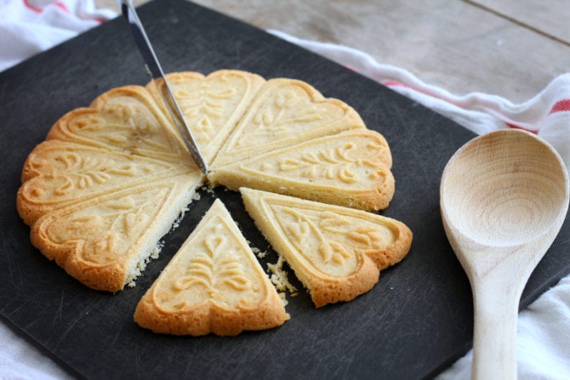 Heart shaped shortbread cookies fresh from the oven.