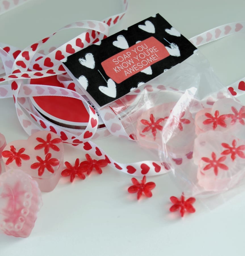 Grab your free printable for these darling heart shaped soaps!