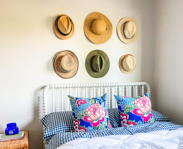 DIY hat wall using wood hat hooks!