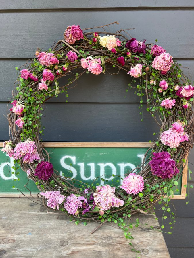The Tattered Pew How to Make a Dried Peony Wreath How to make a dried peony wreath in a few simple steps.