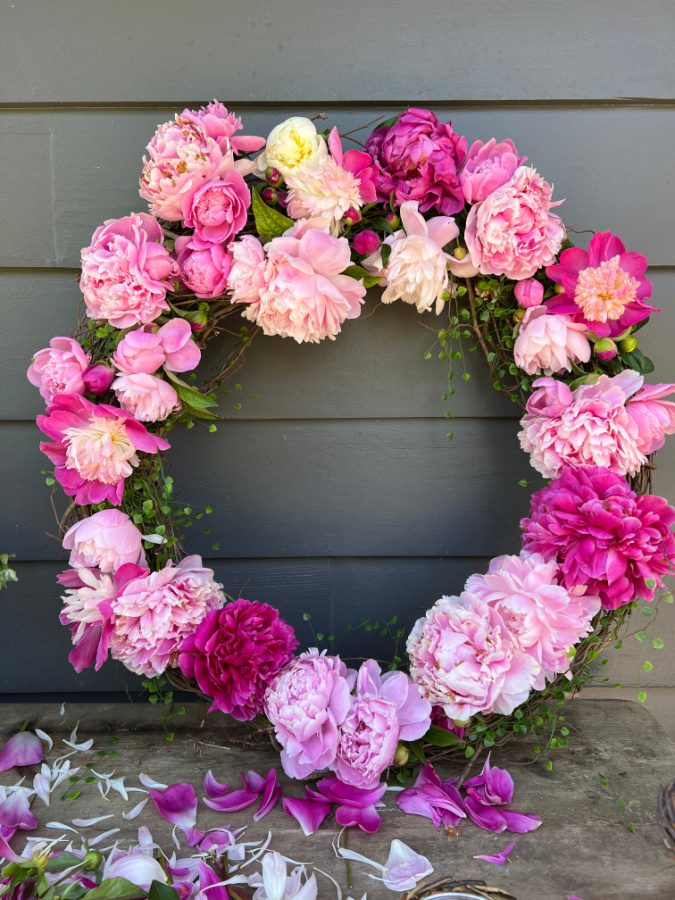 Large pink peony wreath