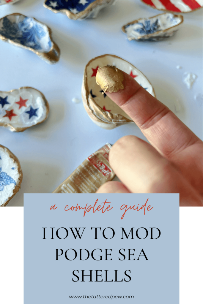 How to mod podge sea shells for decor in patriotic colors