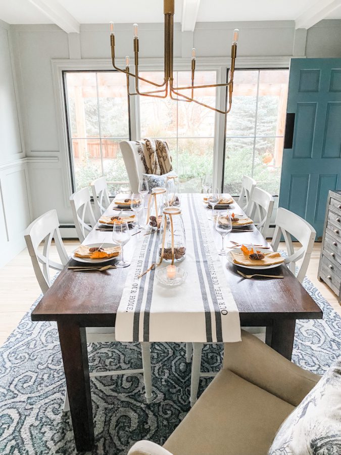Our dining room table set for a casual Thanksgiving!