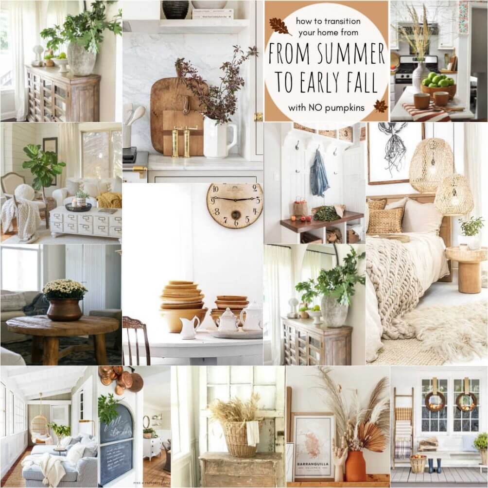 Welcome Home Saturday: Transitioning from Summer to early Fall | Welcome Home Saturday by popular Alabama lifestyle blog, She Gave It A Go: collage image of summer to early fall decor. 