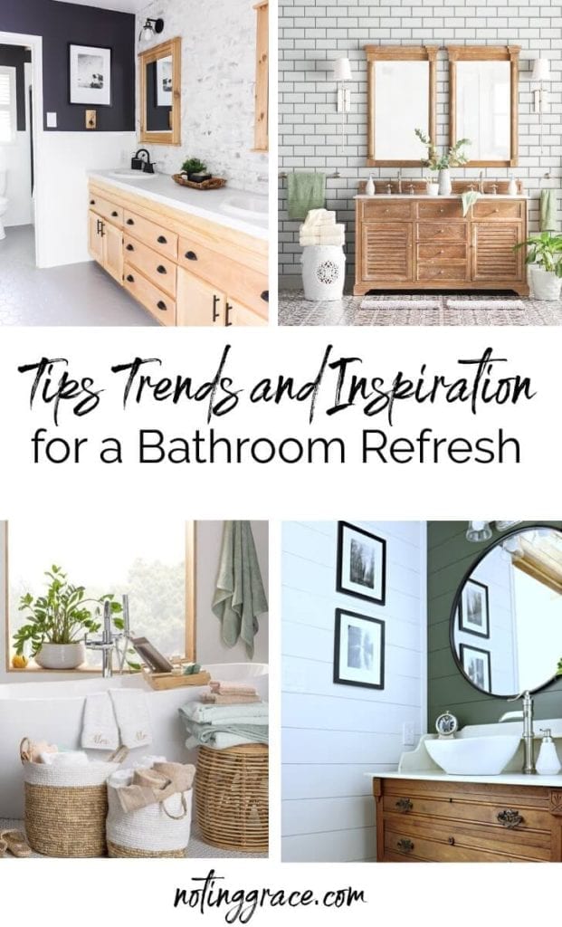 July 4th Edition Of Welcome Home Saturday by top AL home blogger, She Gave It A Go | Welcome Home Saturday by popular Alabama lifestyle blog, She Gave It A Go:  Pinterest image of farmhouse bathrooms. 