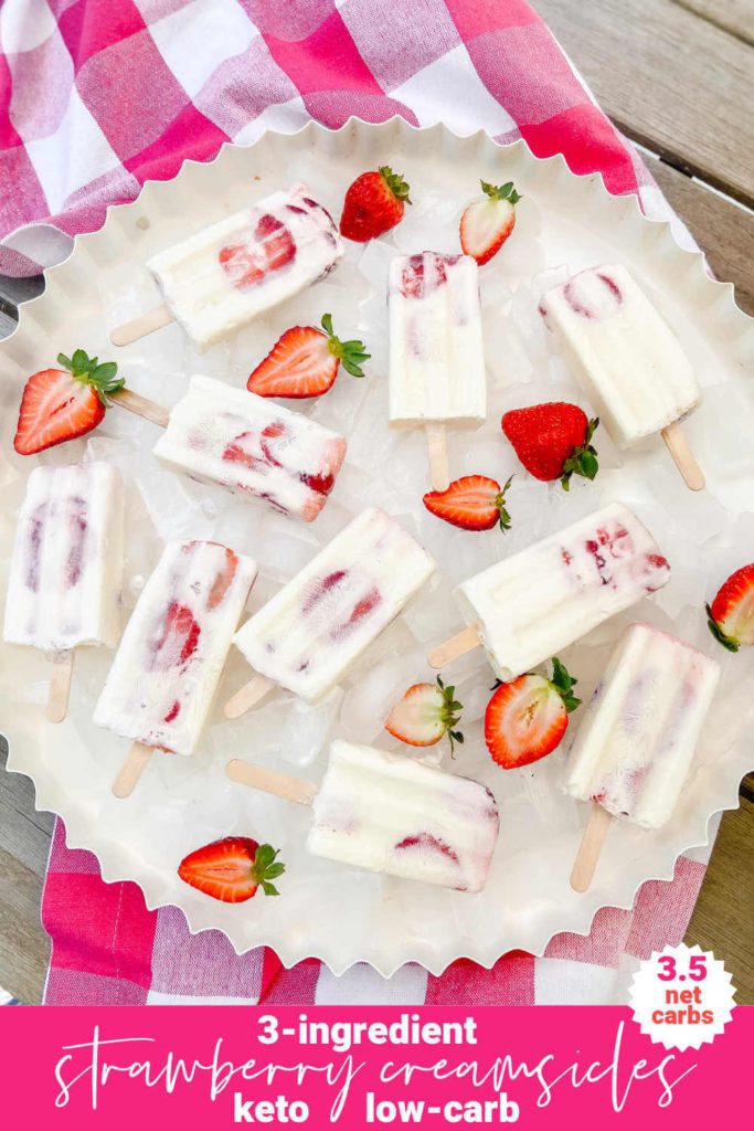 Welcome Home Saturday: Keto Strawberry Creamsicles | Welcome Home Saturday by popular Alabama lifestyle blog, She Gave It A Go: image of strawberry creamsicle popsicles.